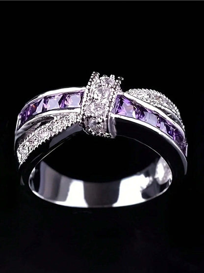 💜 Banquet Purple Rhinestone Exquisite Luxury Bow Ring 💜
