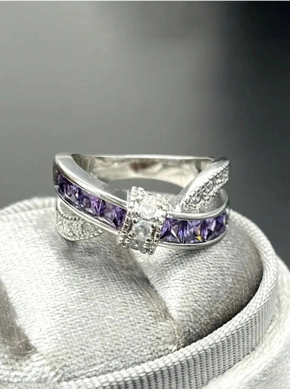 💜 Banquet Purple Rhinestone Exquisite Luxury Bow Ring 💜