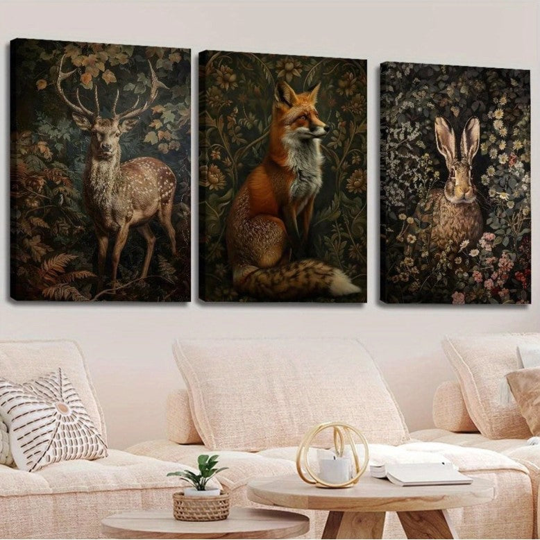 🦊 3pc Forest Animals Frameless Canvas Art Wall Set 🦊
