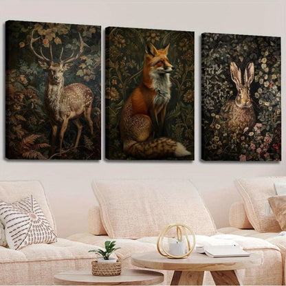 🦊 3pc Forest Animals Frameless Canvas Art Wall Set 🦊