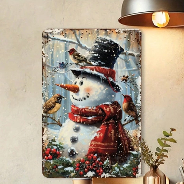 ☃️ Vintage Christmas Snowman Metal Tin Sign ☃️
