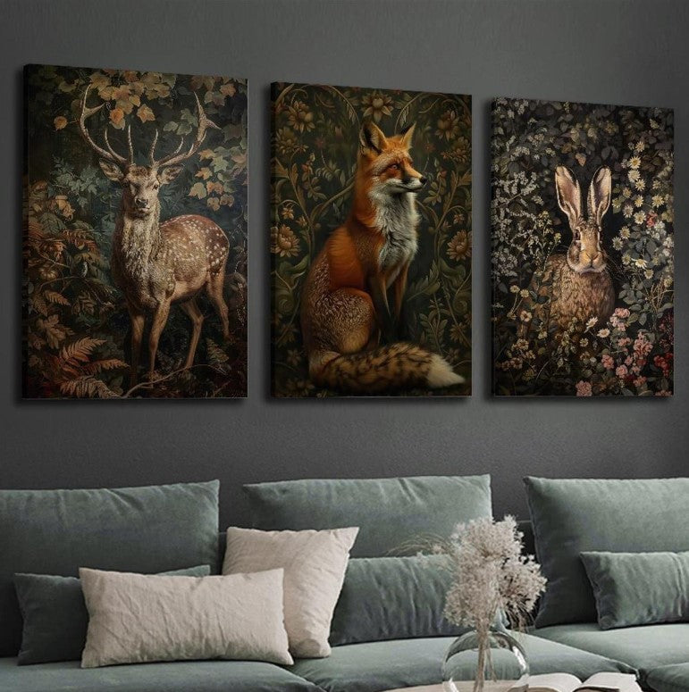 🦊 3pc Forest Animals Frameless Canvas Art Wall Set 🦊