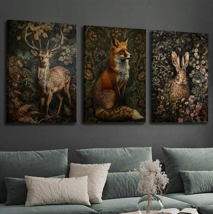 🦊 3pc Forest Animals Frameless Canvas Art Wall Set 🦊