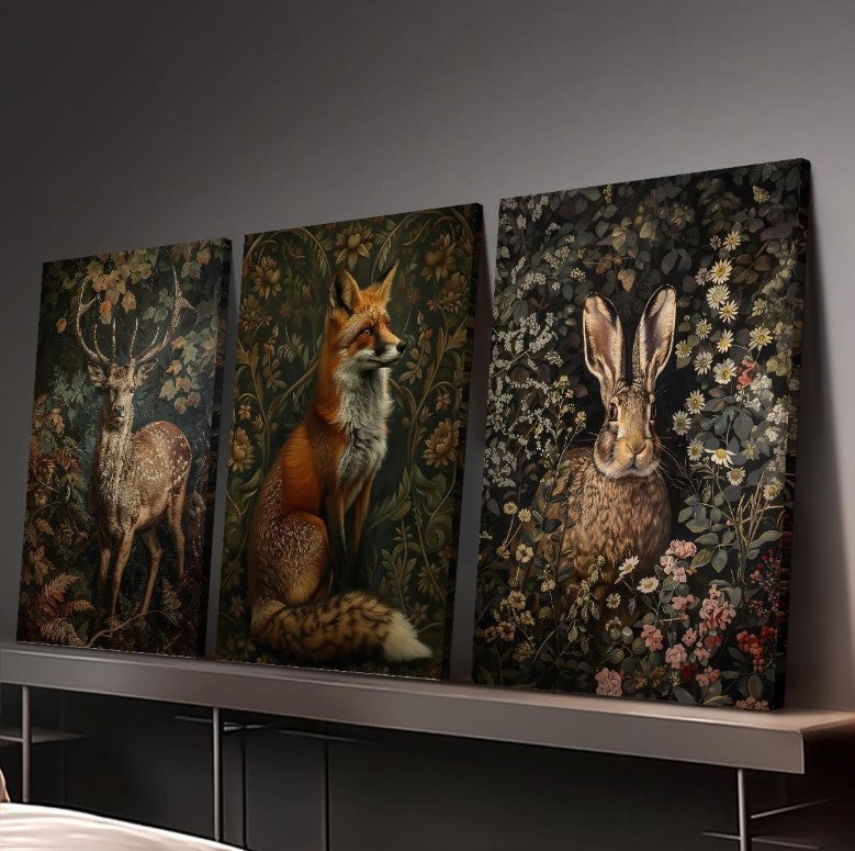 🦊 3pc Forest Animals Frameless Canvas Art Wall Set 🦊