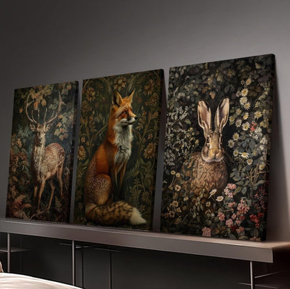 🦊 3pc Forest Animals Frameless Canvas Art Wall Set 🦊