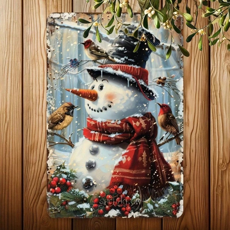 ☃️ Vintage Christmas Snowman Metal Tin Sign ☃️