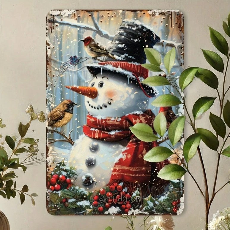 ☃️ Vintage Christmas Snowman Metal Tin Sign ☃️
