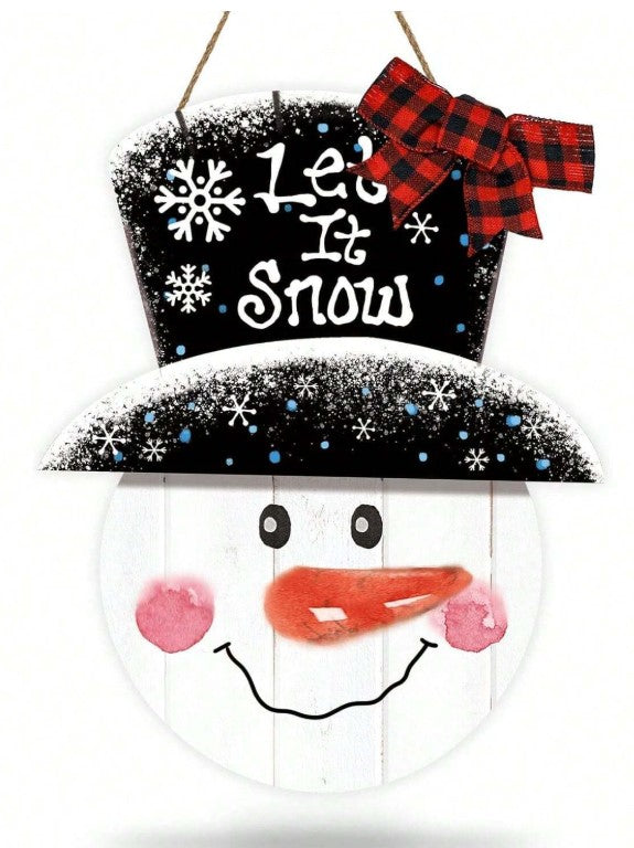 ☃️ Large Christmas Snowman Wooden Hanging Sign – “Let It Snow” ☃️