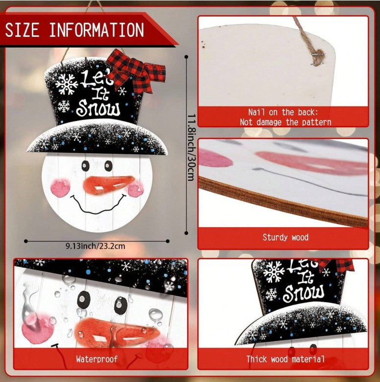 ☃️ Large Christmas Snowman Wooden Hanging Sign – “Let It Snow” ☃️