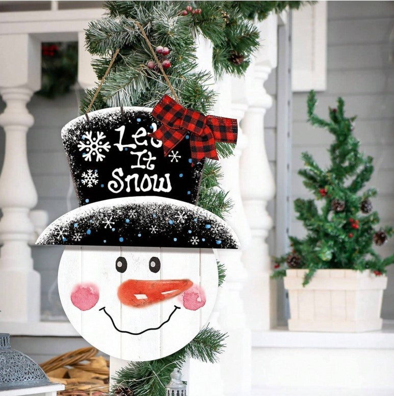 ☃️ Large Christmas Snowman Wooden Hanging Sign – “Let It Snow” ☃️