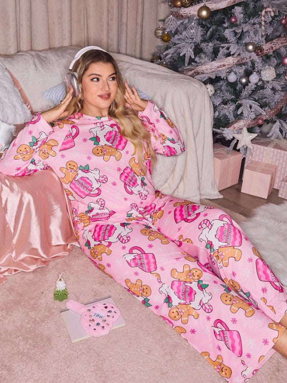 Cute Gingerbread & Candy Cane Print Pyjama Set