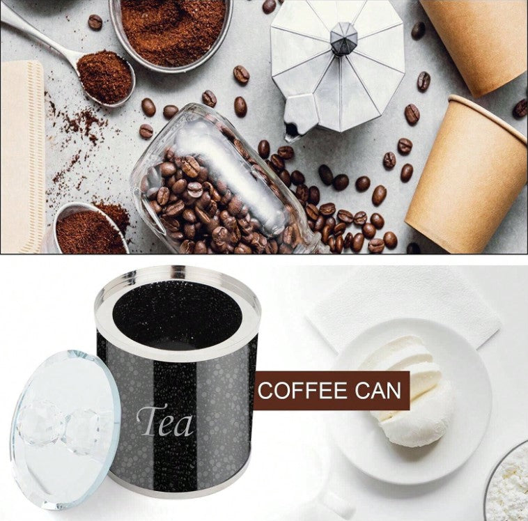 🖤 3pc Diamante Black Glass Crushed Diamond Tea, Coffee & Sugar Jar Set 🖤
