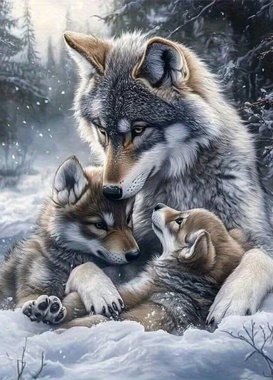 🐺 Mama Wolf with Her Cubs Diamond Painting Kit 🐺