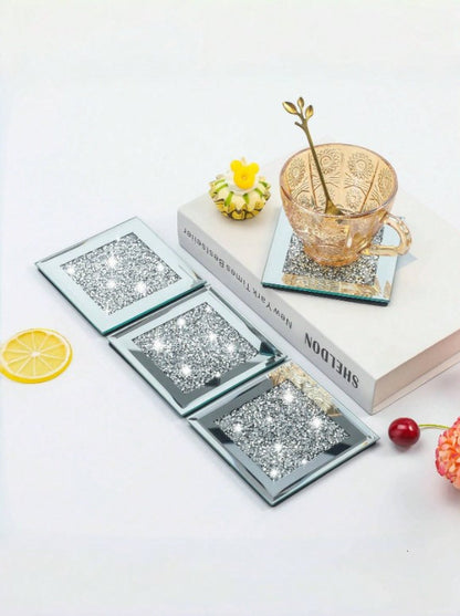 💎 4pcs Crystal Rhinestone Glass Coaster Set 💎