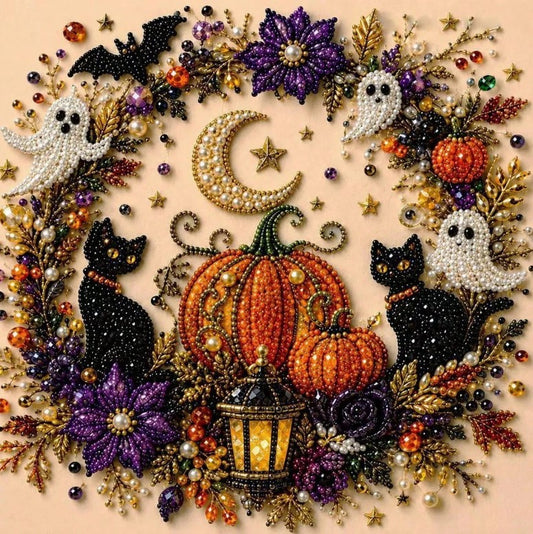 👻 Black Cats, Ghosts & Pumpkins Diamante Diamond Painting 👻