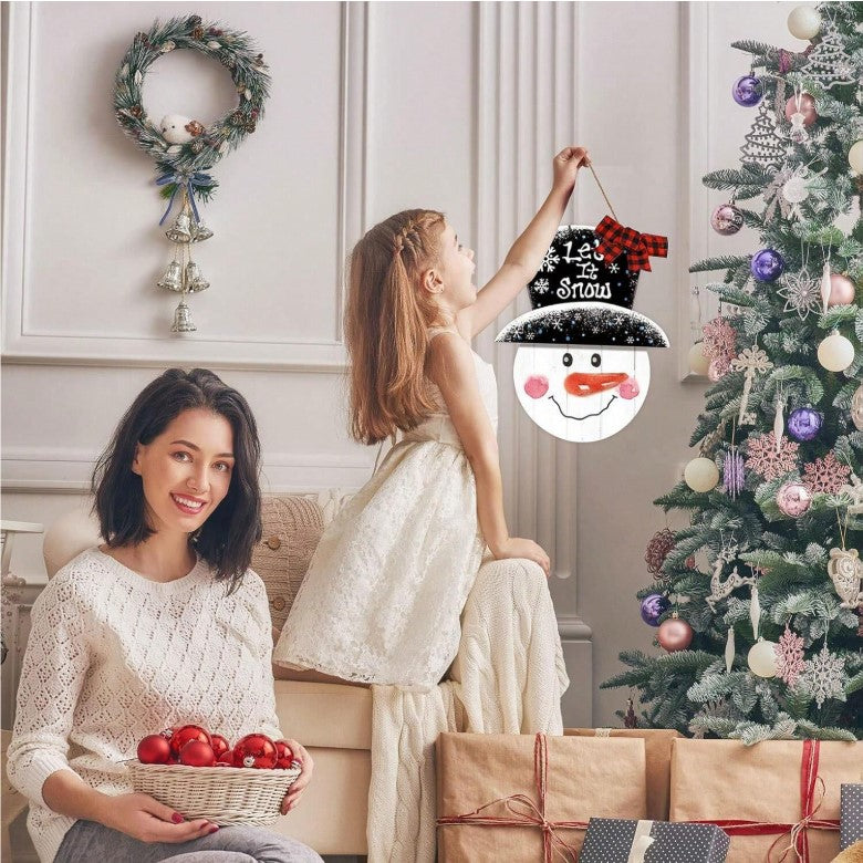 ☃️ Large Christmas Snowman Wooden Hanging Sign – “Let It Snow” ☃️
