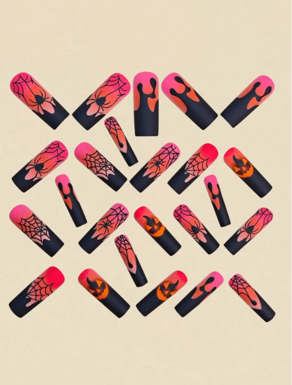 🎀🎃 Pink Pumpkin & Sider False Nails 🎃🎀