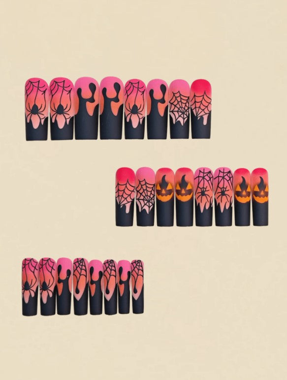 🎀🎃 Pink Pumpkin & Sider False Nails 🎃🎀