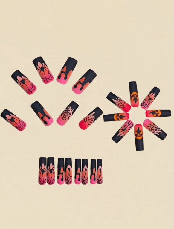 🎀🎃 Pink Pumpkin & Sider False Nails 🎃🎀