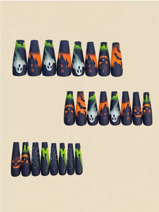 🎃🧡💚 Neon Green & Orange Halloween False Nails 💚🧡🎃