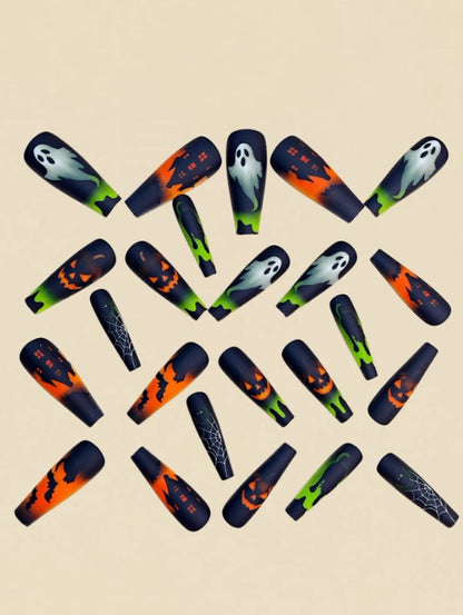 🎃🧡💚 Neon Green & Orange Halloween False Nails 💚🧡🎃