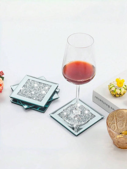 💎 4pcs Crystal Rhinestone Glass Coaster Set 💎