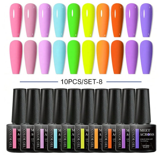 💅 Light Neon Gel Nail Varnish – 10pc Set 💅