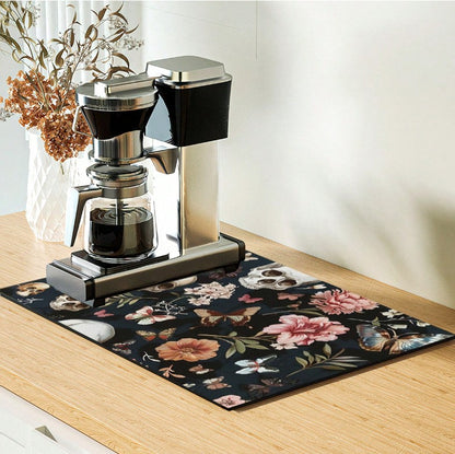 💀🦋 Floral Skull & Butterfly Absorbent Mat 🦋💀