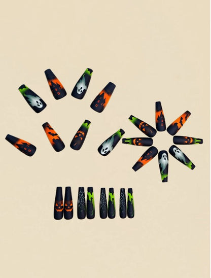 🎃🧡💚 Neon Green & Orange Halloween False Nails 💚🧡🎃