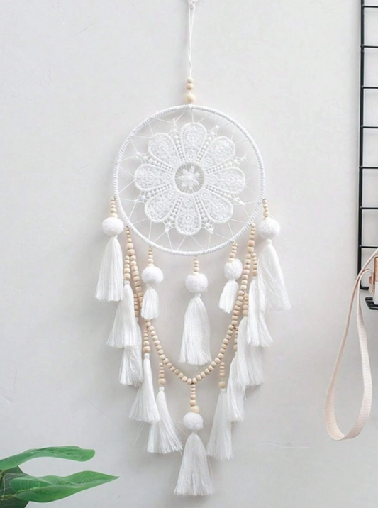 🤍 Boho White Beaded Tassel Dreamcatcher 🤍