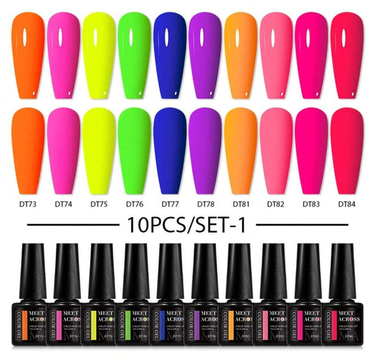 💅 Dark Neon Gel Nail Varnish – 10pc Set 💅
