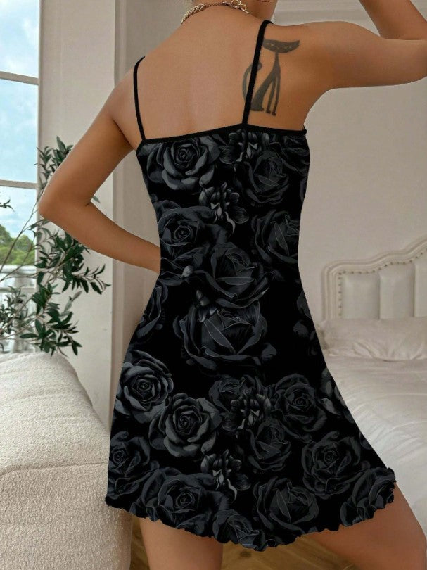 🖤🌹 Gothic Rose With Skull Print Slip Dress/Nightie 🌹🖤