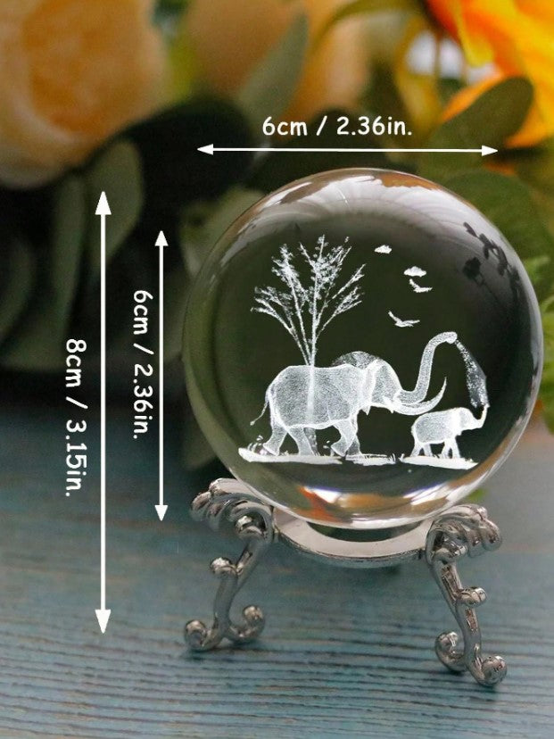 🐘 Elephant Crystal Ball Ornament with Stand