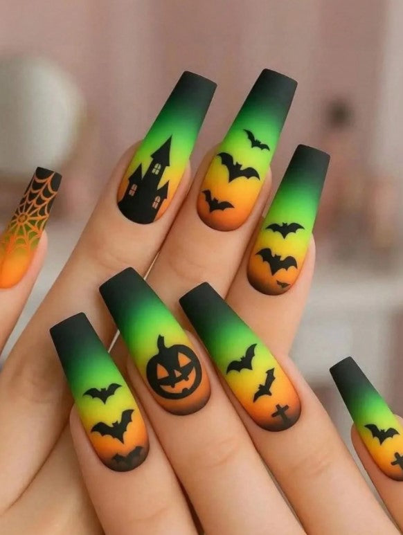 🎃 Ombre Halloween False Nails 🎃