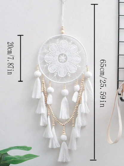 🤍 Boho White Beaded Tassel Dreamcatcher 🤍
