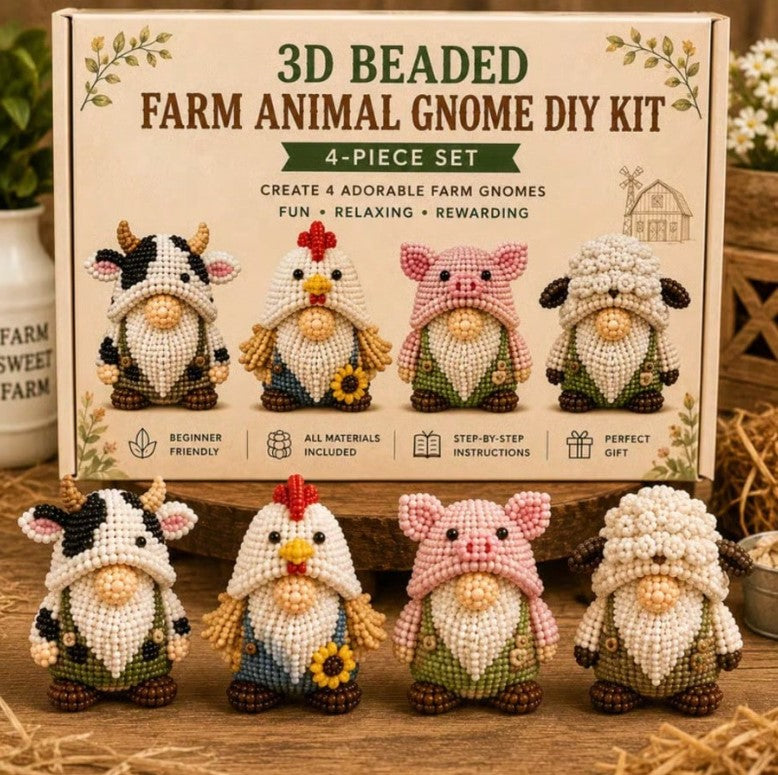 🚜 Farm Animal Gonk Set 3D Beaded DIY Kit 🚜