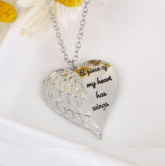 🕊️😇 Memorial "Wings" Heart Pendant Necklace 😇🕊️