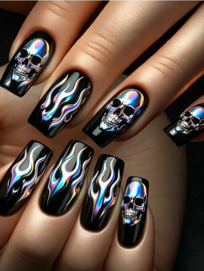 💀 Metallic Skull False Nails 💀