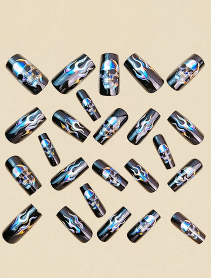 💀 Metallic Skull False Nails 💀