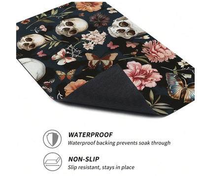 💀🦋 Floral Skull & Butterfly Absorbent Mat 🦋💀