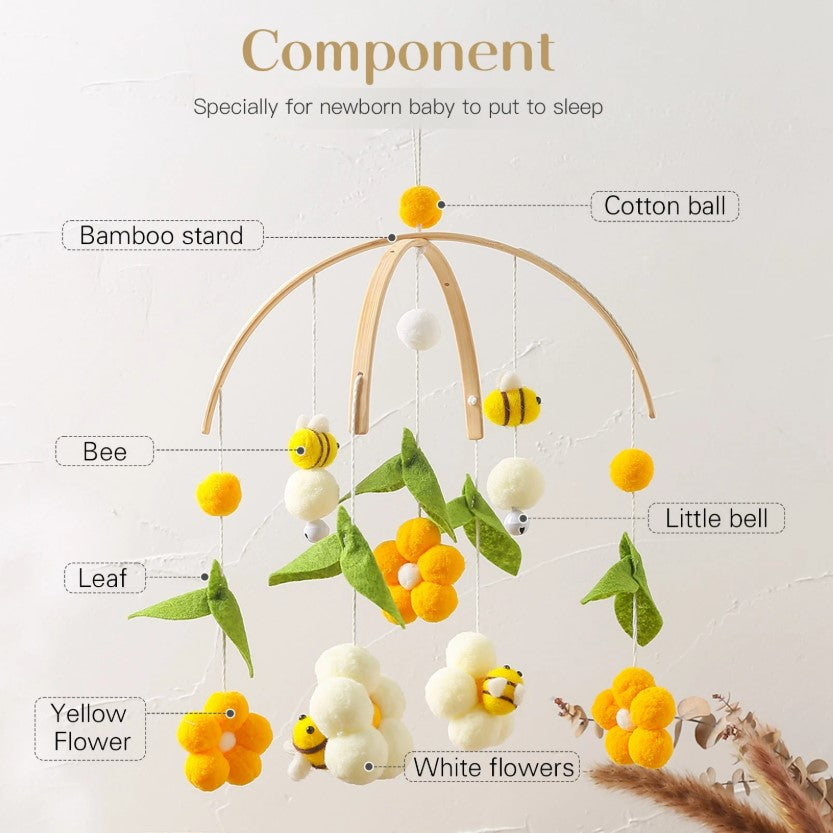 🌼🐝 Baby Bee & Flower Wooden Arc Woven Crib Mobile 🐝🌼
