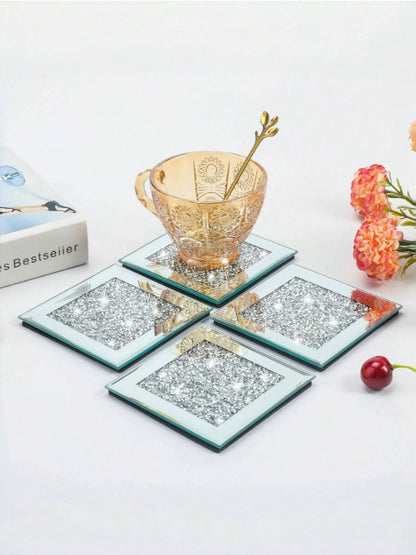 💎 4pcs Crystal Rhinestone Glass Coaster Set 💎
