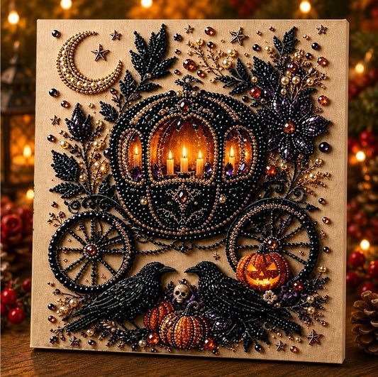 🖤 Black Gothic Pumpkin Carriage Diamante Diamond Painting 🖤