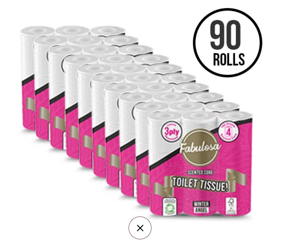 90 Pack 3 Ply Scented Toilet Roll Winter Angel Fragranced 10 x 9 Pack Bundle