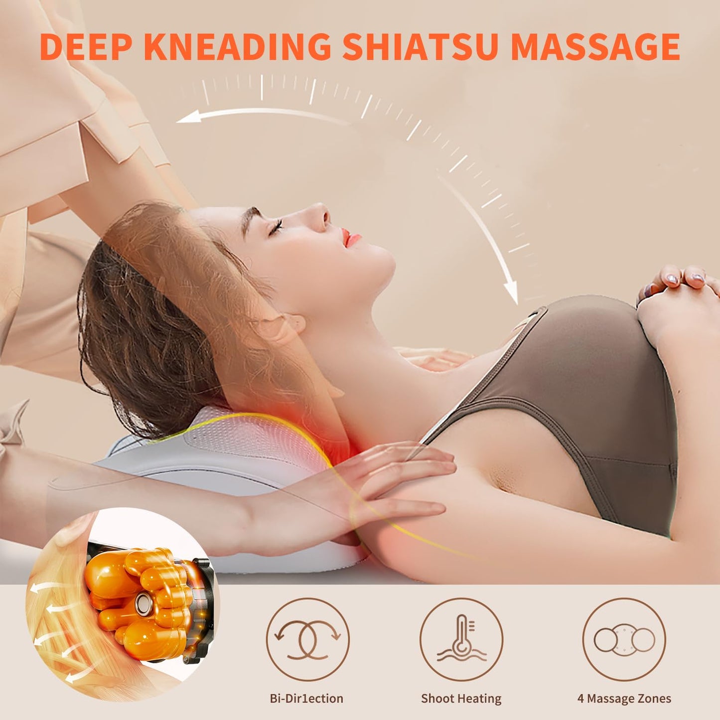 Back and Neck Massager with Heat Shiatsu Deep Tissue Kneading Pillow