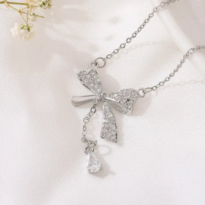 🎀✨ Simple Style Bow Rhinestone Pendant Necklace ✨🎀