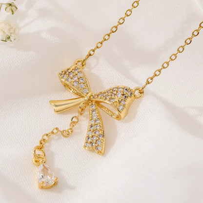 🎀✨ Simple Style Bow Rhinestone Pendant Necklace ✨🎀