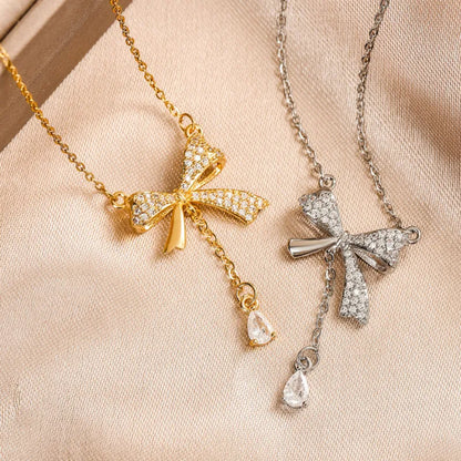 🎀✨ Simple Style Bow Rhinestone Pendant Necklace ✨🎀