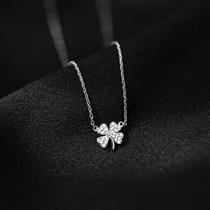 🍀 Simple Bow Knot & Four-Leaf Clover Pendant Necklace 🍀
