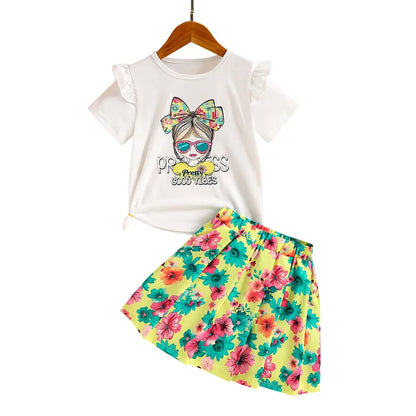 👑  Pretty Princess Good Vibes Floral Skirt & T-Shirt Set 👑